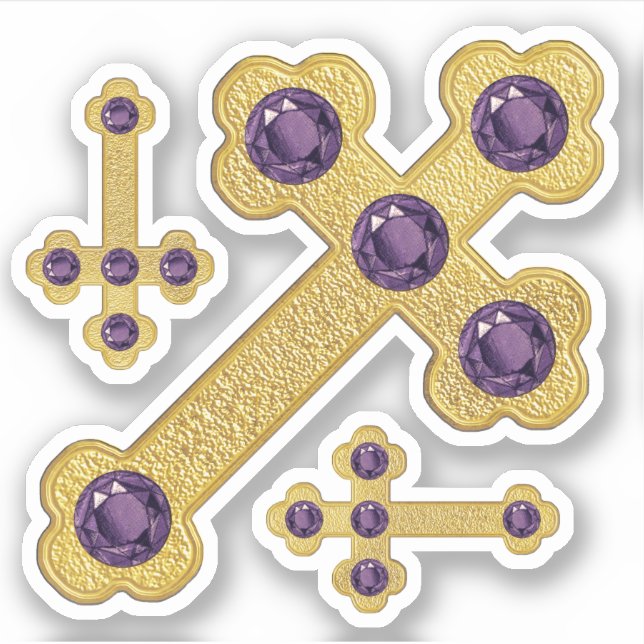 Budded Crosses with 5 Faux Amethysts - Contour (Front)