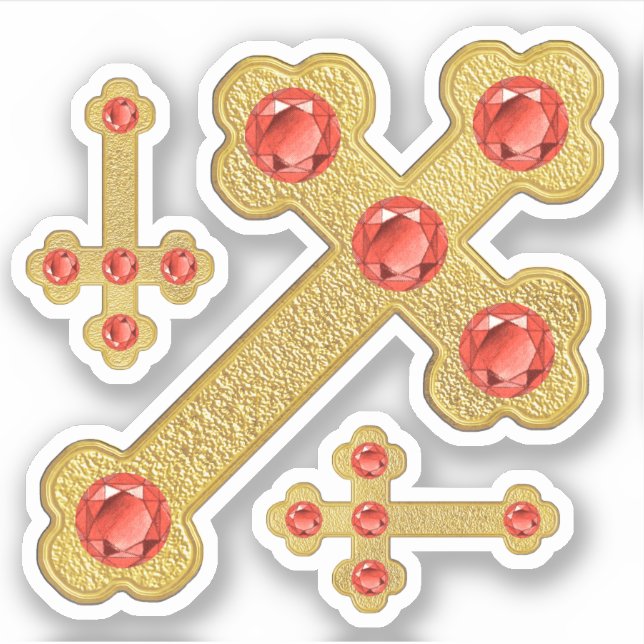 Budded Crosses with 5 Faux Garnets - Contour (Front)