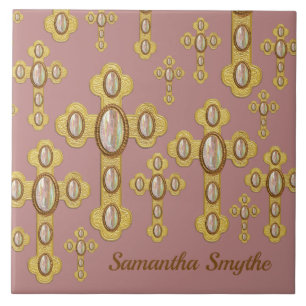Budded Crosses with 6 Faux Opals - Ceramic Tile