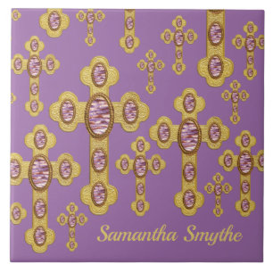 Budded Crosses with 6 Faux Purple Agates - Ceramic Tile