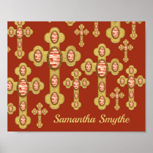 Budded Crosses with 6 Faux Red Agates - Poster