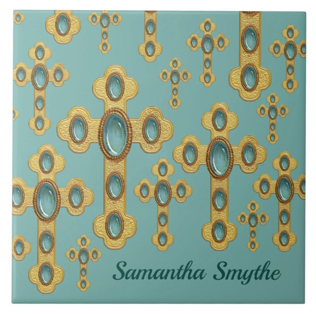 Budded Crosses with 6 Faux Turquoise - Ceramic Tile (Front)
