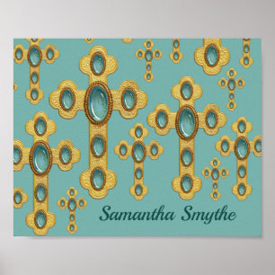Budded Crosses with 6 Faux Turquoise - Poster