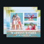 Buddget Tropical Beach Christmas Photo Card<br><div class="desc">Small horizontal 4.5" x 5.6" paper Christmas cards features 3 photos on a tropical beach, boardwalk and sand background. These affordable holiday photo cards are printed on 110 lb paper available in 3 sizes. **WHITE ENVELOPES ARE OPTIONAL ON ORDER PAGE. Be sure to double-check your order before adding it to...</div>