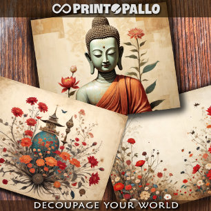 Buddha, a Zen temple and flowers -  Wrapping Paper Sheet