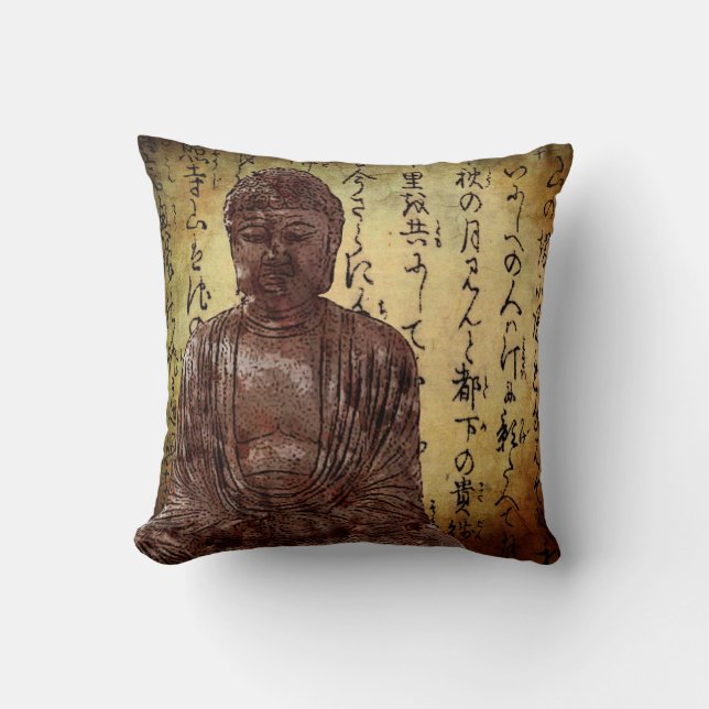 Buddha and Asian writing Cushion (Front)