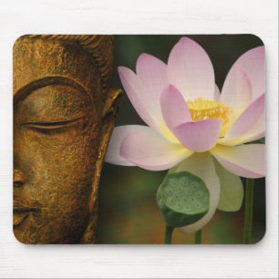 Buddha and flower mouse pad
