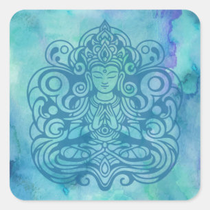 Buddha at Peace Blue Square Sticker