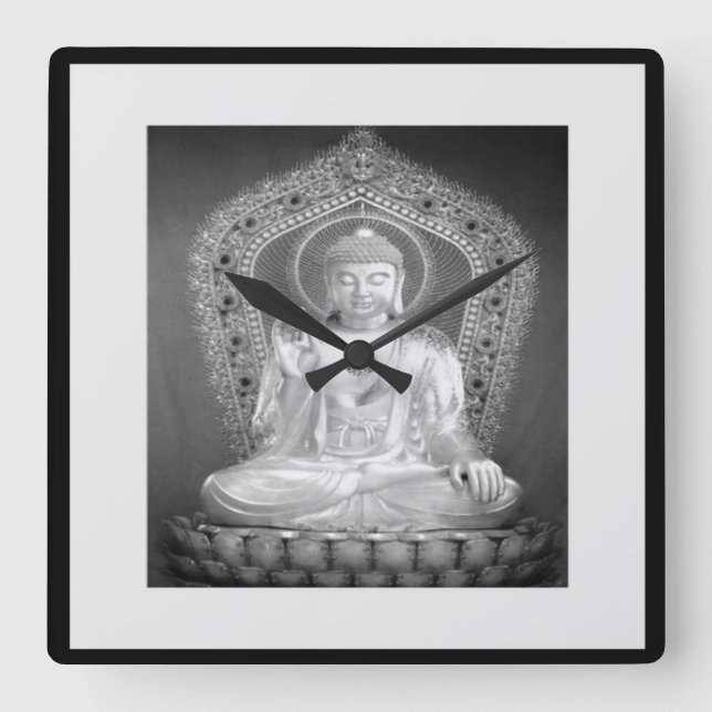 Buddha - Black And White Wall Clock (Front)
