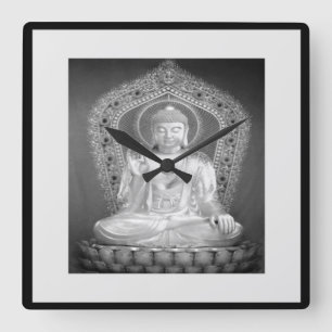 Buddha - Black And White Wall Clock
