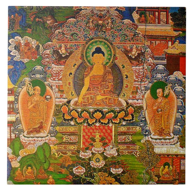 Buddha Buddhist Buddhism Blessing Boho Bohemian Ceramic Tile (Front)