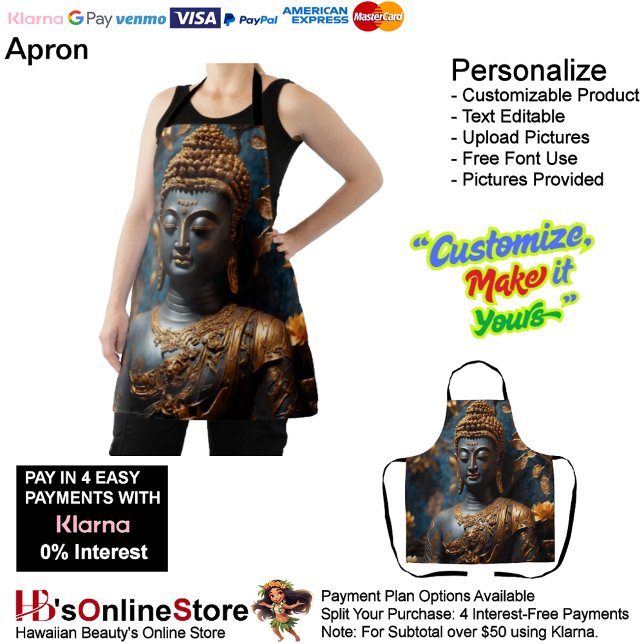 Buddha Calm Black Gold Floral Background Apron  (Buddha Calm Black Gold Floral Background Apron.)