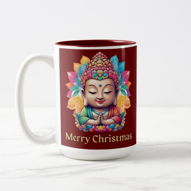 Buddha Christmas Mug Colourful Cute Holiday (Left)
