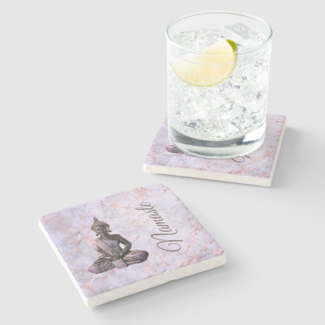 Buddha Classy Pink Lavender Marble     Stone Coaster (Side)