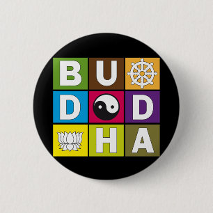 Buddha Coloured Blocks 6 Cm Round Badge