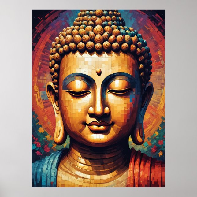Buddha Colourful Modern Pixel Art Poster (Front)