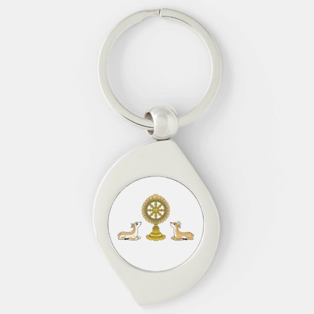 Buddha Dharma Wheel & Deers Metal Keychain (Front)