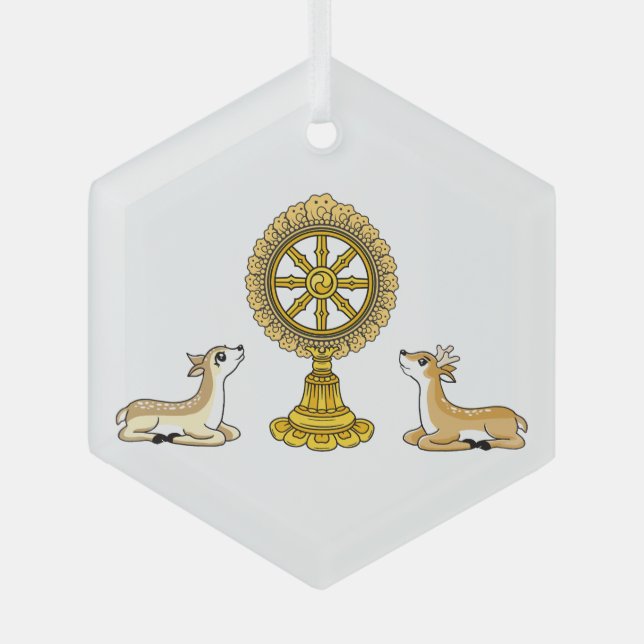 Buddha Dharma Wheel & Deers Ornament  (Front)
