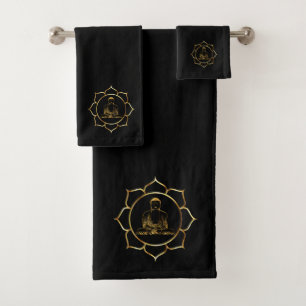 Buddha doing yoga meditation spiritual (black) bath towel set