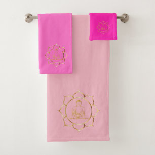 Buddha doing yoga meditation spiritual (pink) bath towel set