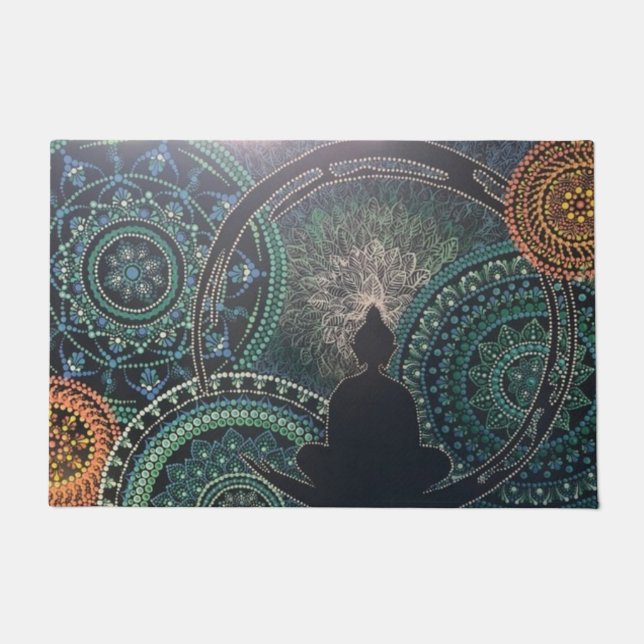 Buddha, Dot Art Mandala, Meditation Doormat (Front)