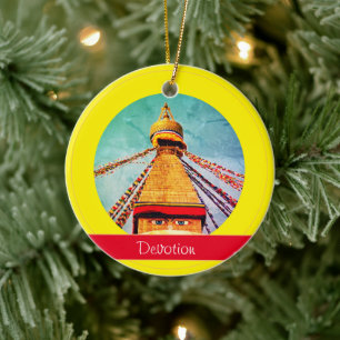 Buddha Eyes & Devotion - Boudhanath Stupa Nepal Ceramic Ornament