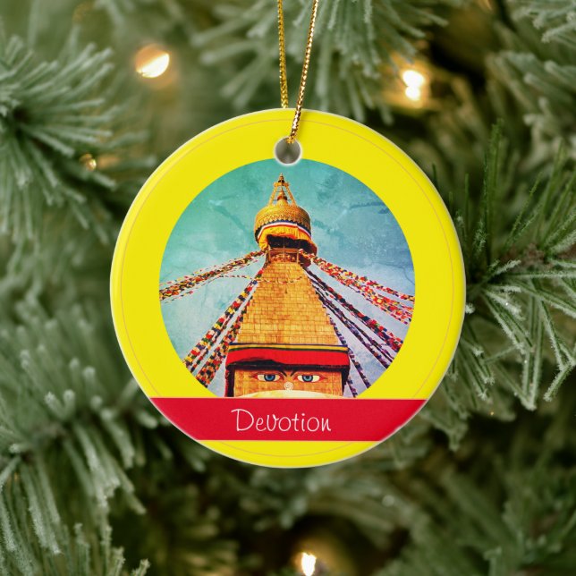 Buddha Eyes & Devotion - Boudhanath Stupa Nepal Ceramic Ornament (Tree)