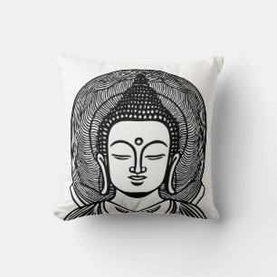 Buddha Face Black and White Zen Cushion