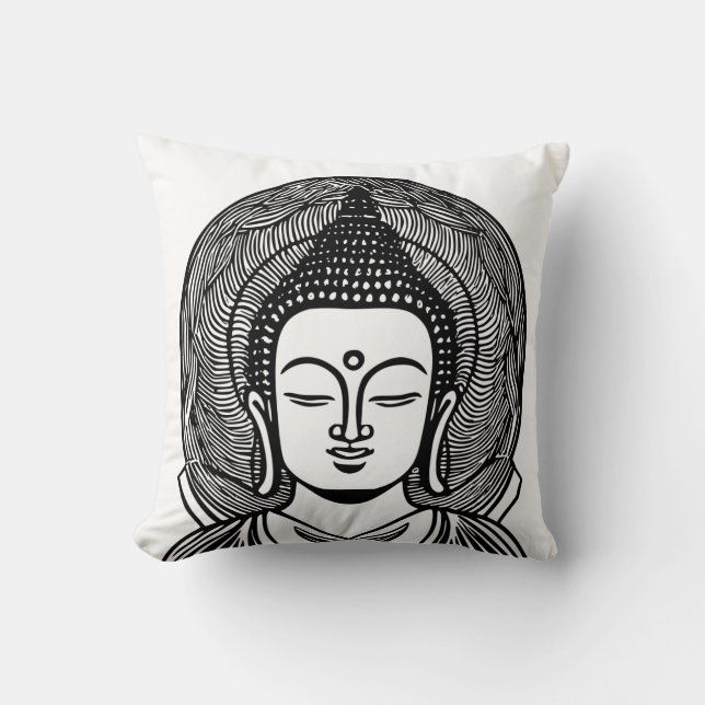 Buddha Face Black and White Zen Cushion (Front)