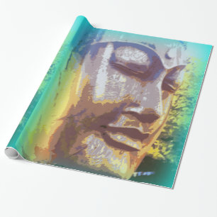 Buddha face closeup green wrapping paper