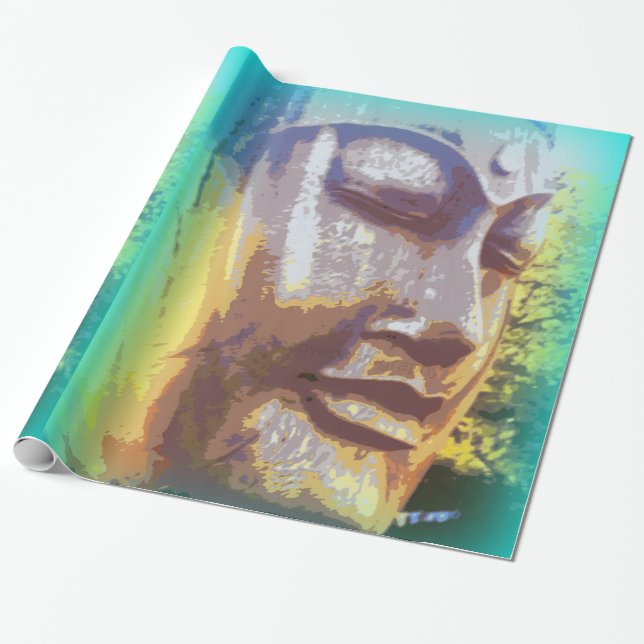 Buddha face closeup green wrapping paper (Unrolled)