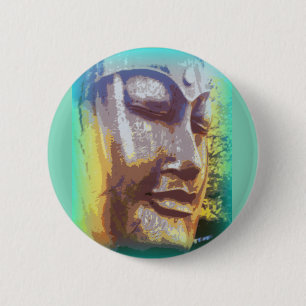 buddha face green 6 cm round badge