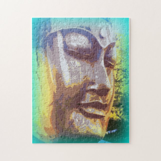 buddha face green jigsaw puzzle (Vertical)