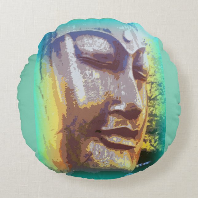 Buddha face green round cushion (Front)