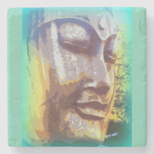 buddha face green stone coaster