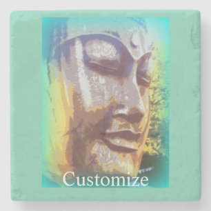 Buddha face green Thunder_Cove Stone Coaster