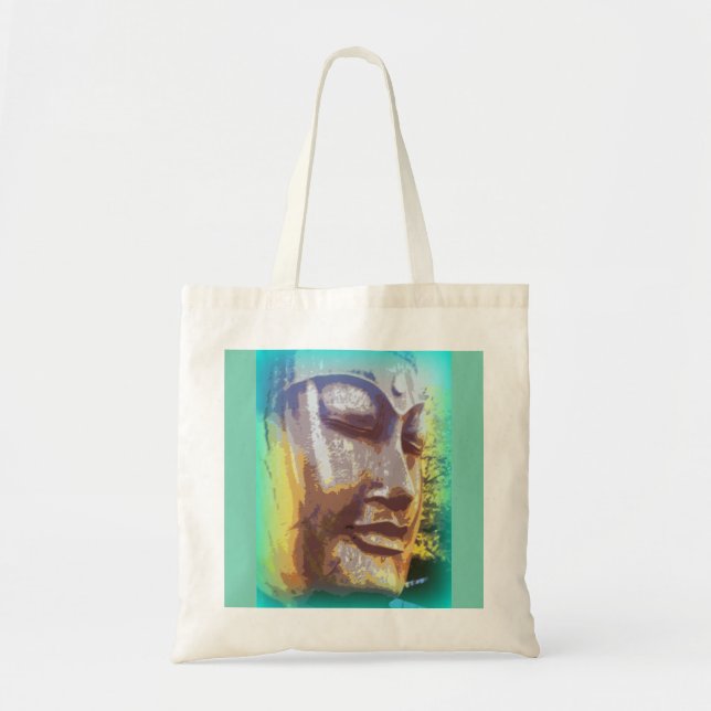 buddha face green tote bag (Front)