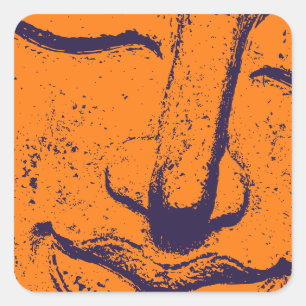 Buddha Face Zen Harmony Buddhahood Orange Square Sticker