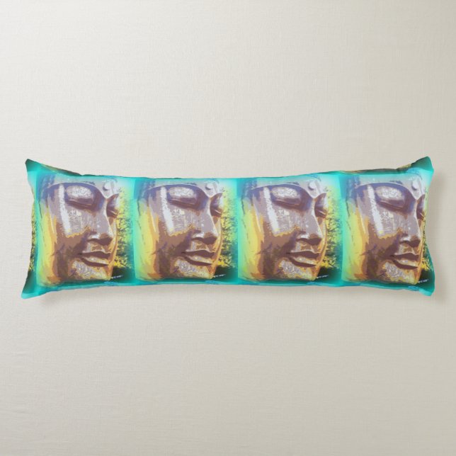 Buddha faces green body cushion (Front)