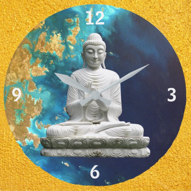 Buddha Floating Against Blues and Gold Clock (Creator Uploaded)