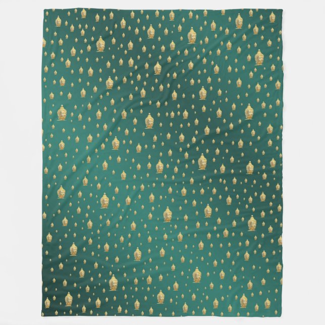 buddha, golden + buddha, asian pattern, shiny, fleece blanket (Front)