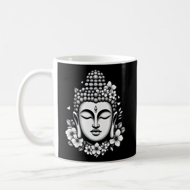 Buddha head adorned with flowers coffee mug (Left)