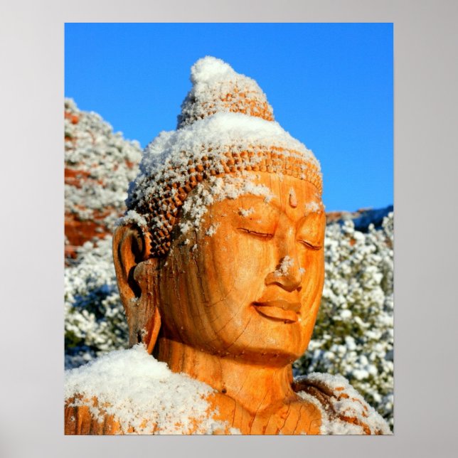 Buddha head in snow poster (Front)