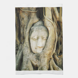 Buddha Head in the Fig Tree .. Ayutthaya, Thailand Tea Towel