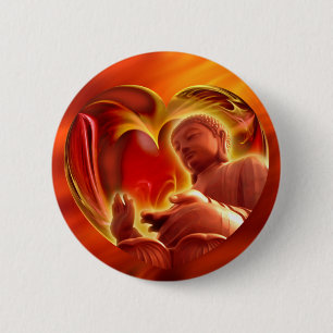 BUDDHA Heart fire red 6 Cm Round Badge