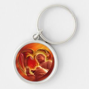 BUDDHA Heart fire red Key Ring