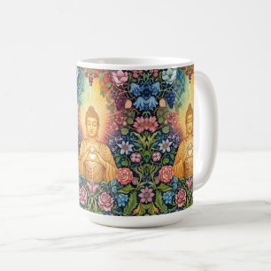 Buddha, Heart of light, Happy, Floral, Vintage Coffee Mug