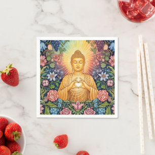 Buddha, Heart of light, Party, Floral, Vintage Napkin