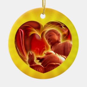 BUDDHA Heart yellow shine Ceramic Ornament