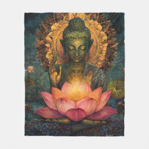 .buddha holding a psychedelic colours lotus blanke fleece blanket